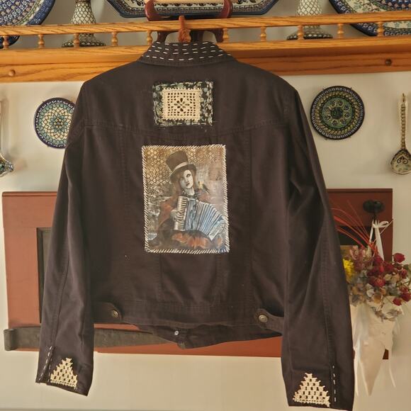 Restyled Handsewn One of a Kind Denim Jacket .Wearable‎ Art .Sz L - Picture 9 of 9